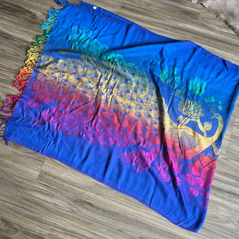 Peacock Rainbow Pashmina Throw Shawl Cape